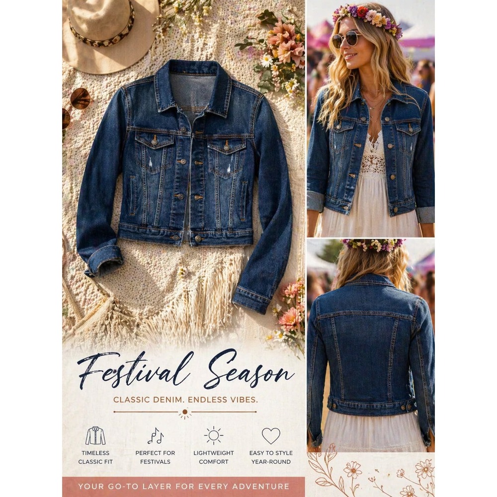 Cropped Denim Jacket‎ Womens Medium Wash Western Cowgirl Rodeo Ranch Festival